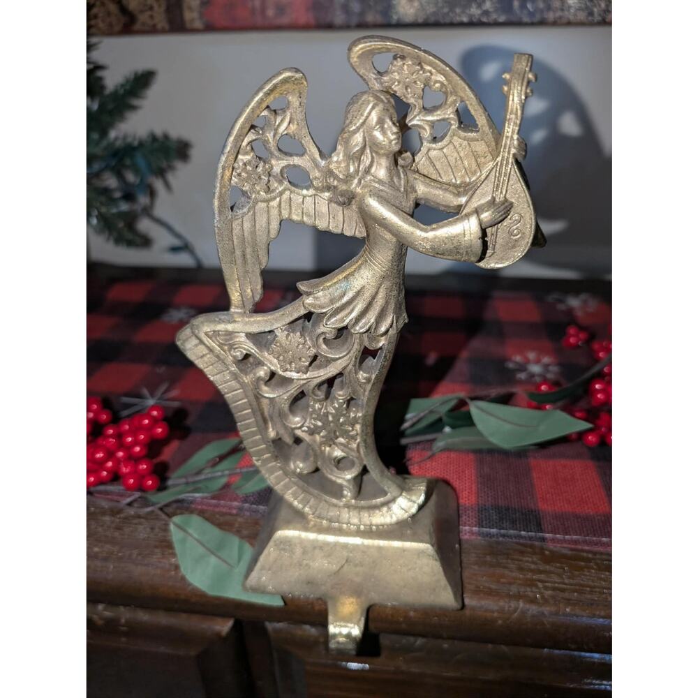 NEW Raz Imports 8" Gold Tone Resin Angel Christmas Stocking Holder Holiday Decor